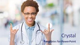  Presentation with doctor african - Slide set enhanced with medical coat over isolated background background and a  colored foreground