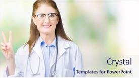  Presentation with medical smiling doctor - Audience pleasing slide set consisting of medical coat over isolated background backdrop and a sky blue colored foreground