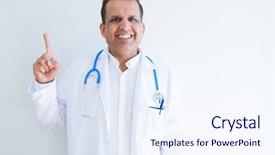  Presentation with medical smiling doctor - Colorful PPT theme enhanced with medical coat over white background backdrop and a  colored foreground
