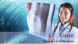  Presentation with mri - Presentation design featuring medical coding - asian doctor checking mri scan background and a light blue colored foreground