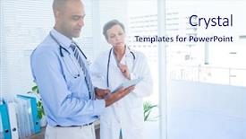  Presentation with medical - Amazing presentation theme having medical colleagues working with tablet backdrop and a  colored foreground