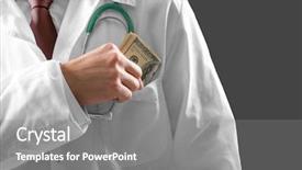  Presentation with money - Presentation design enhanced with medical comission - doctor putting money in pocket background and a gray colored foreground