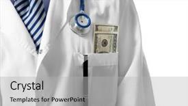  Presentation with money - Amazing presentation design having medical comission - doctor with money in pocket backdrop and a  colored foreground
