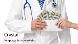  Presentation with bribe - Beautiful slide set featuring medical comission - woman giving envelope with bribe backdrop and a white colored foreground