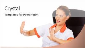  Presentation with bribe - Amazing PPT layouts having medical comission - young woman doctor refusing bribe backdrop and a white colored foreground