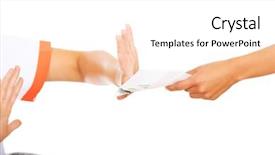  Presentation with bribe - Amazing slides having medical comission - young woman doctor refusing bribe backdrop and a white colored foreground