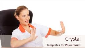  Presentation with bribe - Presentation featuring medical comission - young woman doctor refusing bribe background and a lemonade colored foreground