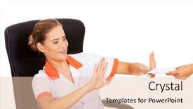  Presentation with bribe - PPT theme consisting of medical comission - young woman doctor refusing bribe background and a lemonade colored foreground