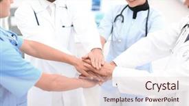  Presentation with hand hygiene in hospital - Presentation theme with medical community - doctors holding hands together background and a lemonade colored foreground