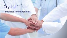  Presentation with community - Amazing slide deck having medical community - doctors holding hands together backdrop and a sky blue colored foreground