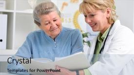  Presentation with doctor office - Slide set with medical complications - doctor talking to her female background and a light blue colored foreground