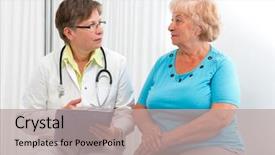  Presentation with diagnosis - Colorful presentation design enhanced with medical clinic complaints - physician explaining diagnosis to elderly backdrop and a mint green colored foreground