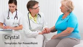  Presentation with diagnosis - Presentation design featuring medical clinic complaints - physician explaining diagnosis to elderly background and a light gray colored foreground