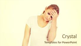  Presentation with triathlon run woman - Beautiful presentation theme featuring health complciations - young beautiful woman with headache backdrop and a cream colored foreground