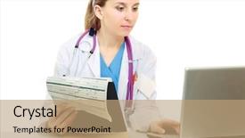  Presentation with female reproductive system - Amazing PPT theme having medical computer - female doctor working backdrop and a coral colored foreground