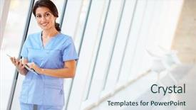  Presentation with digital hospital - PPT layouts with medical computer - nurse using digital tablet background and a sky blue colored foreground