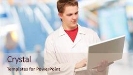  Presentation with medical laptop - Slides enhanced with medical computer - portrait of a doctor surfing background and a lemonade colored foreground