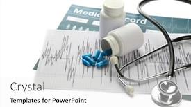  Presentation with record - Slides with medical concept medical record with pills and a stethoscope on white background background and a white colored foreground