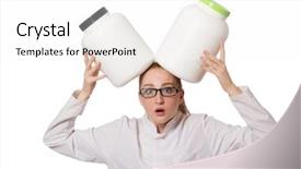  Presentation with protein - Beautiful presentation theme featuring medical confused student - young female doctor holding jar backdrop and a white colored foreground