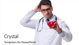  Presentation with cardiologist - Slides having medical confused student - young male cardiologist doctor holding background and a  colored foreground