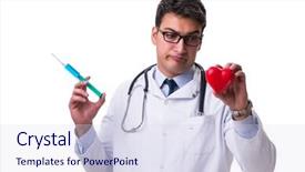  Presentation with cardiologist - Audience pleasing slides consisting of medical confused student - young male cardiologist doctor holding backdrop and a  colored foreground