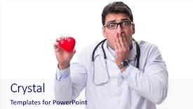  Presentation with cardiologist - Presentation theme with medical confused student - young male cardiologist doctor holding background and a  colored foreground