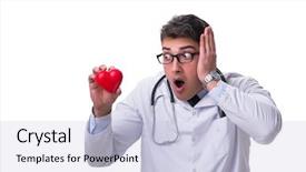  Presentation with congenital heart disease pediatric cardiology - Slides featuring medical confused student - young male cardiologist doctor holding background and a  colored foreground