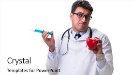  Presentation with cardiologist - PPT layouts enhanced with medical confused student - young male cardiologist doctor holding background and a  colored foreground