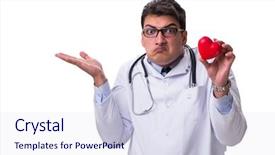  Presentation with cardiologist - Beautiful theme featuring medical confused student - young male cardiologist doctor holding backdrop and a  colored foreground