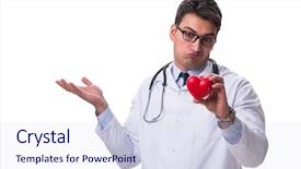 Presentation with cardiologist - PPT theme having medical confused student - young male cardiologist doctor holding background and a  colored foreground