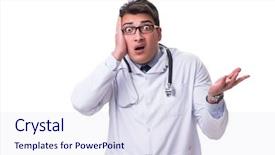  Presentation with doctor and collegue relationship - Slide set enhanced with medical confused student - young male doctor isolated background and a sky blue colored foreground