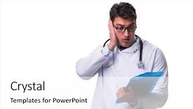  Presentation with airport boarding board - Audience pleasing presentation theme consisting of medical confused student - young male doctor backdrop and a  colored foreground