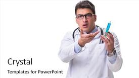  Presentation with ental syringe - Colorful slides enhanced with medical confused student - young male doctor backdrop and a  colored foreground