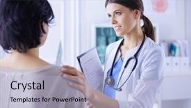  Presentation with soothing - Audience pleasing presentation theme consisting of medical consultation female doctor holding backdrop and a light blue colored foreground