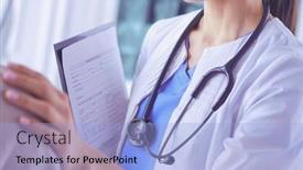  Presentation with soothing - Audience pleasing theme consisting of medical-consultation-female-doctor-holding backdrop and a light blue colored foreground