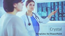 Presentation with soothing - Colorful theme enhanced with medical-consultation-female-doctor-holding backdrop and a light blue colored foreground