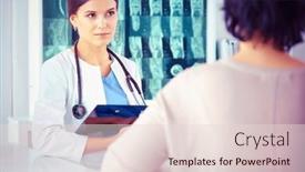  Presentation with soothing - PPT layouts consisting of medical-consultation-female-doctor-holding background and a  colored foreground