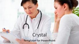  Presentation with diagnosis - PPT theme with medical consulting - doctor explaining diagnosis to her background and a light gray colored foreground