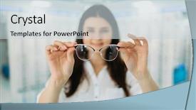  Presentation with optic - Colorful presentation design enhanced with female customer holds glasses backdrop and a lemonade colored foreground