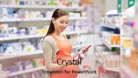  Presentation with medicine pregnant woman - Amazing theme having smartphone choosing medication at pharmacy backdrop and a coral colored foreground
