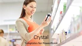  Presentation with medicine pregnant woman - Beautiful presentation theme featuring happy pregnant woman reading label backdrop and a coral colored foreground