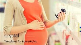  Presentation with drug pharmacy - Slides with pregnant woman reading label background and a coral colored foreground