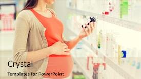  Presentation with health drug - PPT layouts consisting of pregnant woman reading label background and a lemonade colored foreground