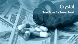 Presentation with pills money - Audience pleasing presentation theme consisting of medical cost - pills and money backdrop and a teal colored foreground