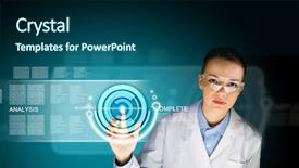  Presentation with media image - PPT theme having medical data - image of young woman scientist background and a navy blue colored foreground