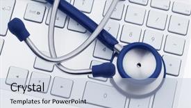  Presentation with data medical - Presentation theme having medical data - stethoscope is on the keyboard background and a light blue colored foreground