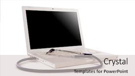  Presentation with silver - Slides consisting of medical data - stethoscope on silver laptop computer background and a light gray colored foreground