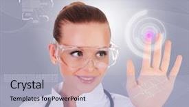  Presentation with data medical - Presentation theme having medical data - young nurse in white uniform background and a light blue colored foreground