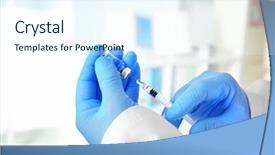  Presentation with debate - Beautiful slides featuring medical debate - hands of doctor with syringe backdrop and a sky blue colored foreground