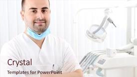  Presentation with office - Amazing PPT theme having medical dentist - dentis at his dental office backdrop and a  colored foreground